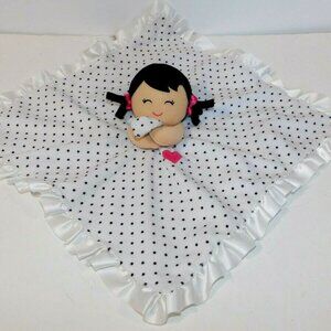 Carters White Black Polka Dot Girl Rattle Security Blanket Lovey